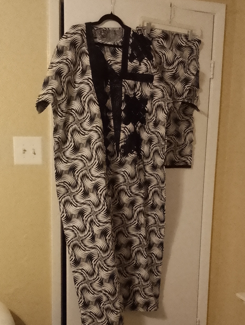 Black & White Swirl Maxi Dress with Contrast Trim